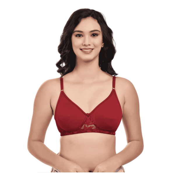 "Florris Style Lite Padded Bra in organic cotton with soft lace design, providing light padding and a beautiful, comfortable fit for women."